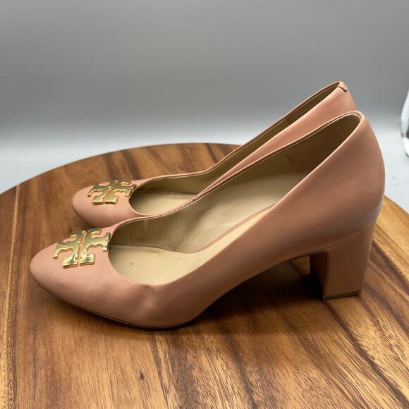Tory Burch Raleigh Heels Womens Size 9.5M Pink Blush Oak Leather Pump Evening - Picture 3 of 7